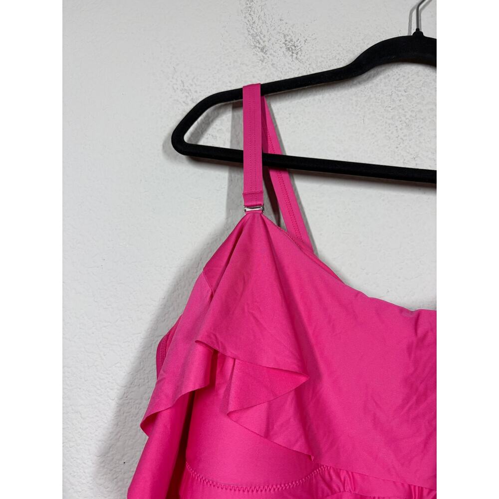 City Chic Size Medium/18 Ingrid Ruffle One Piece Fuchsia Pink Swimsuit Swimwear - Picture 4 of 15